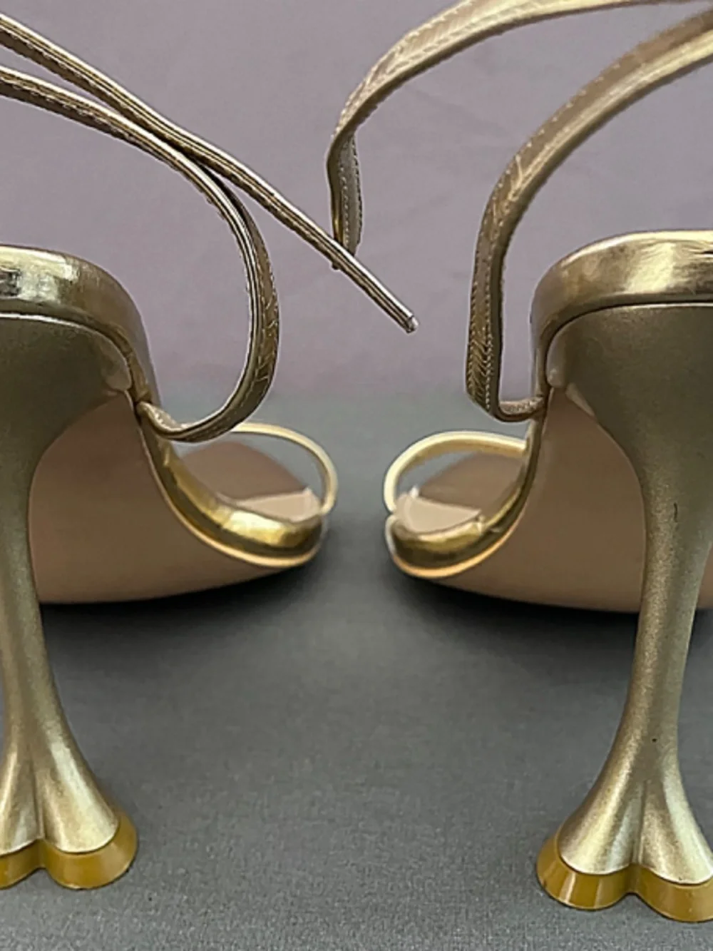 EGO Women's Ankle Strap Pointed Toe Stiletto Heel Gold Tone Size UK 5 US 7.5